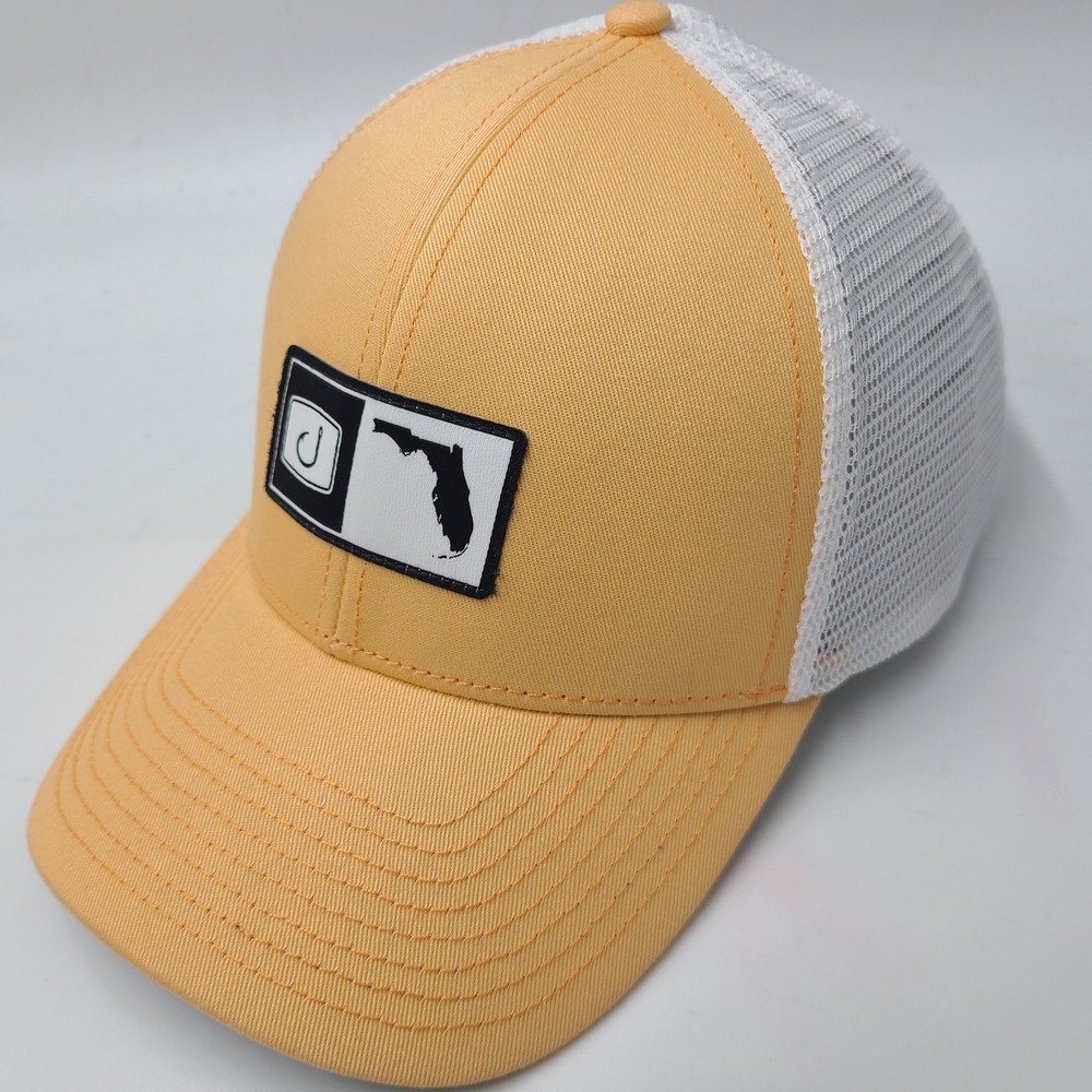Avid Hat Snapback Trucker Mesh Orange White Florida Fishing Hook Logo Patch Men